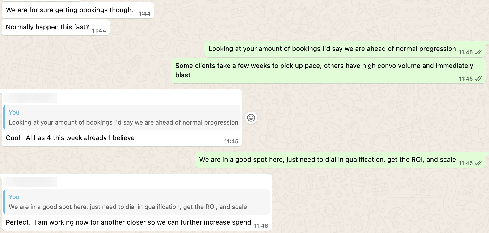 Client: getting bookings, AI has 4 this week