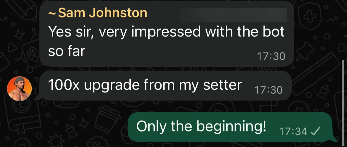 Sam Johnston: 100x upgrade from my setter