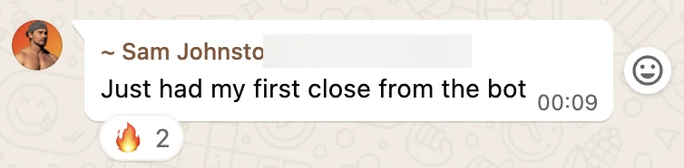 Sam Johnston: first close from the bot