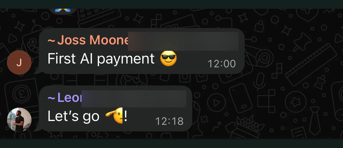 Joss Mooney: first AI payment