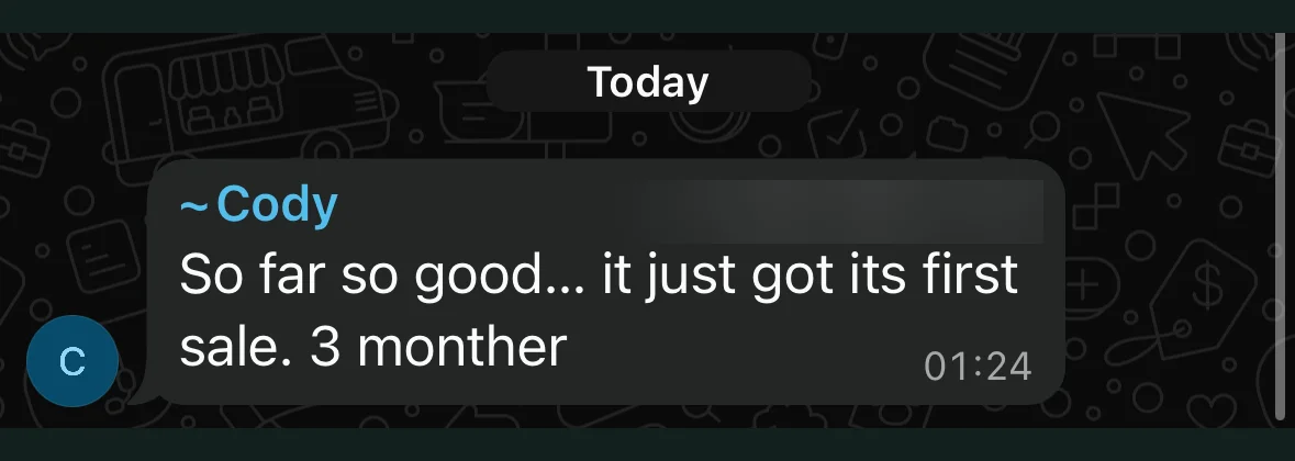 Cody Nickson: first sale, 3 monther